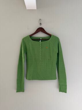 VINTAGE AEROPOSTLE Lime Green Cable-Knit Buttoned Pullover Sweater Size XL